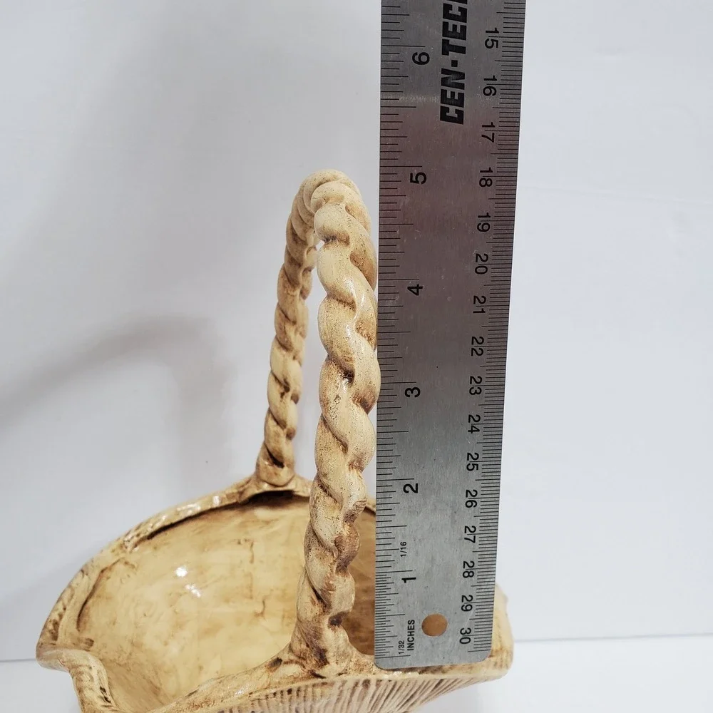Euro-O-Con Mold Vintage Ceramic Basket Twig Handle Rustic Farmhouse Decor Accent
